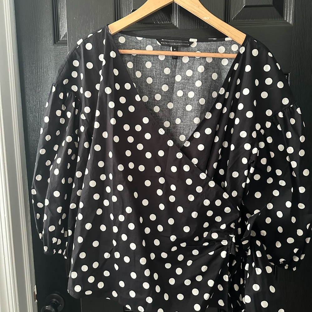 White House Black Market Black and White Polka Dot Blouse